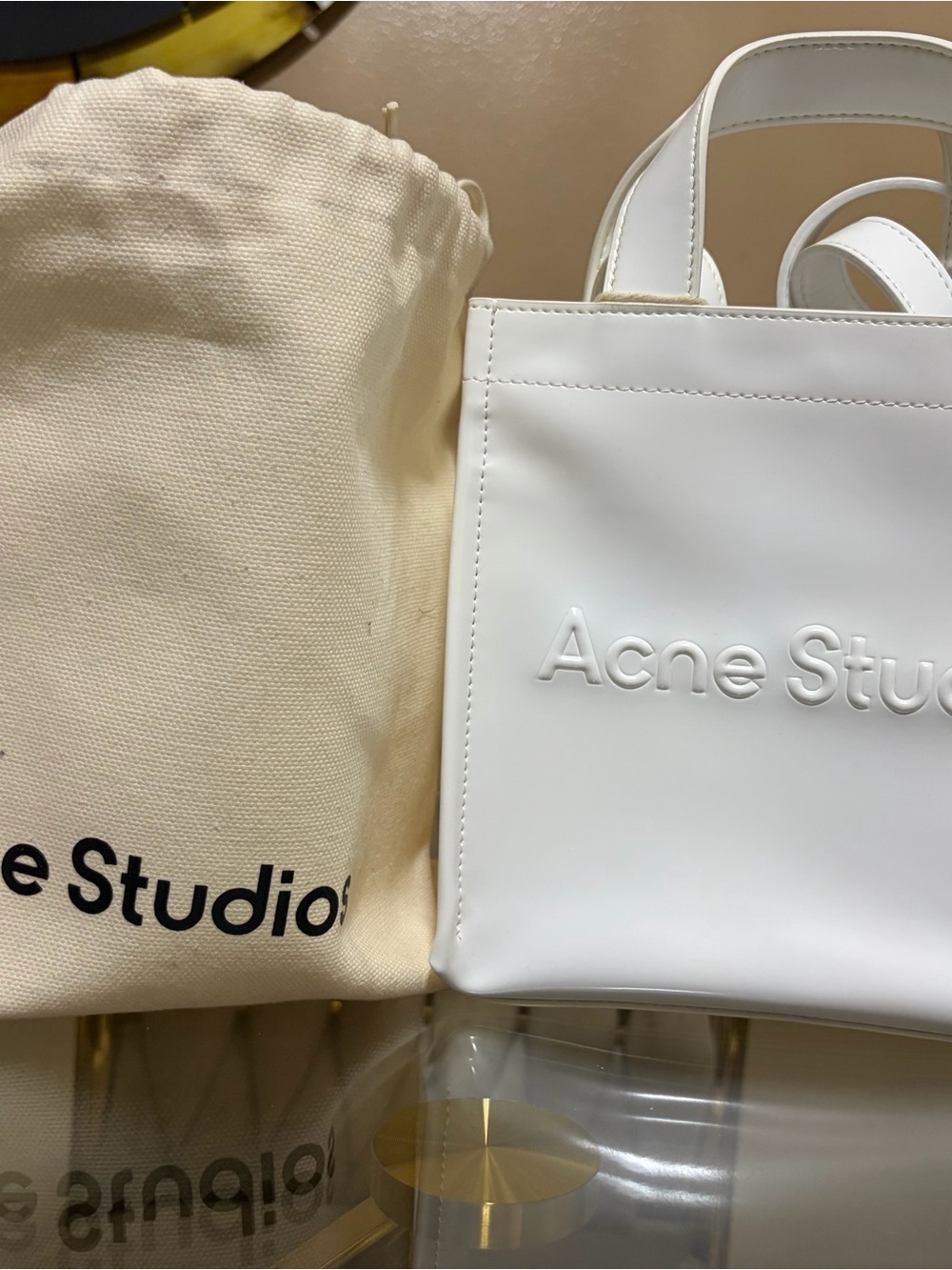 Acne Studio White Embossed Logo Mini Leather Tote